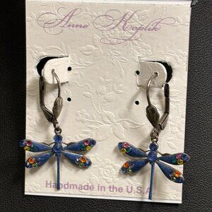 🎁 Sale! 🎁 Crystal Dragonfly Charm Earrings with leverback earwires